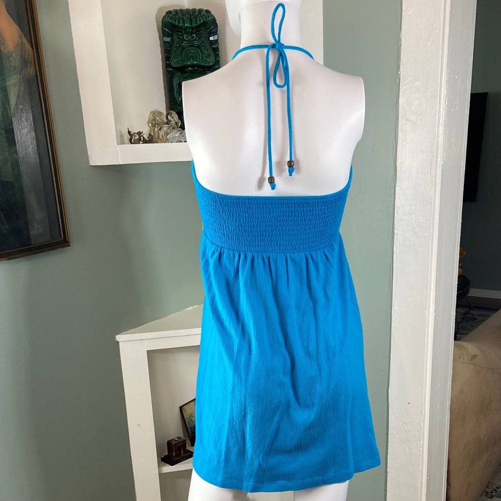 No Boundaries Blue Smocked Halter Swim Cover-Up Beach Mini Dress Medium M - Picture 4 of 9